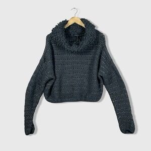 Sarah Pacini Textured Knit Cowl Neck Crop Sweater Womens One Size Boho Fall